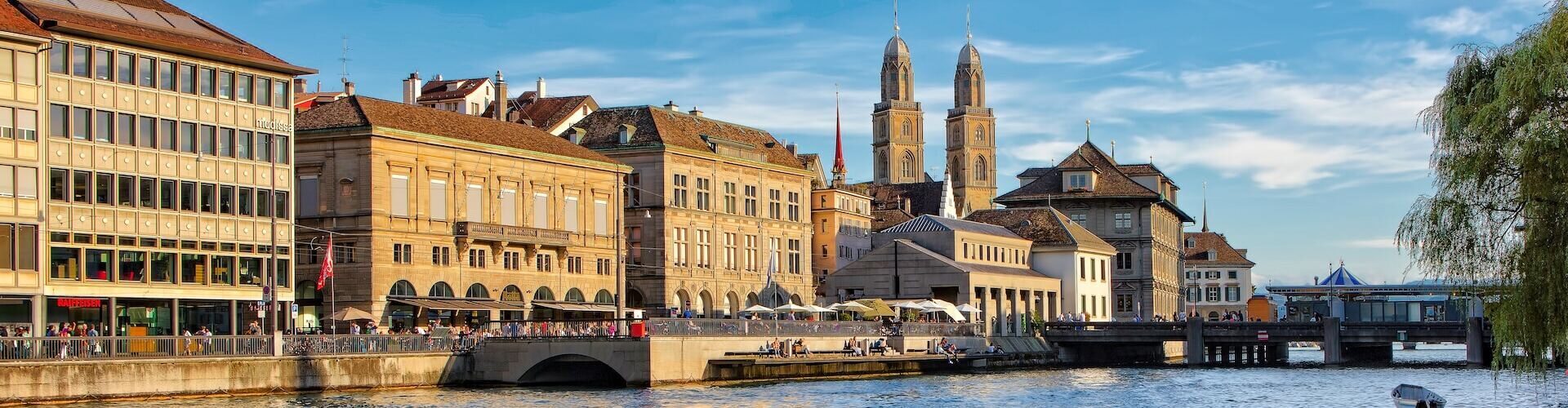 Swiss river and buildings