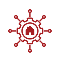 Rotes Icon für Immobilienverwaltung